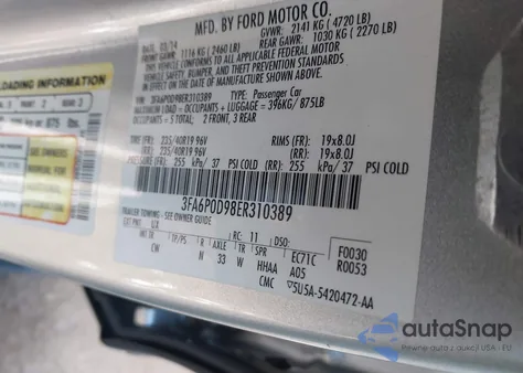 2014 Ford Fusion Titanium z USA, uszkodzony, nr VIN 3FA6P0D98ER310389